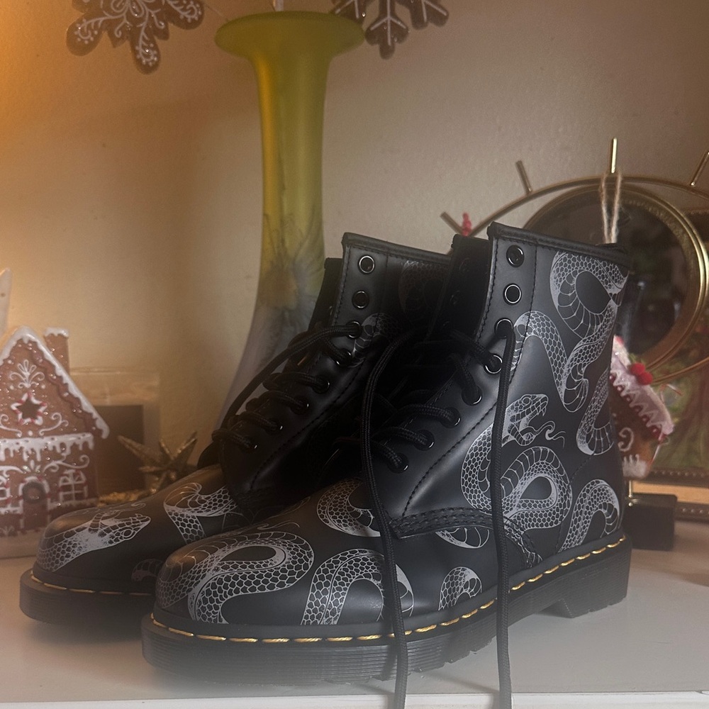 Dr Martens 1460 Serpent Print Leather Lace Up Boots